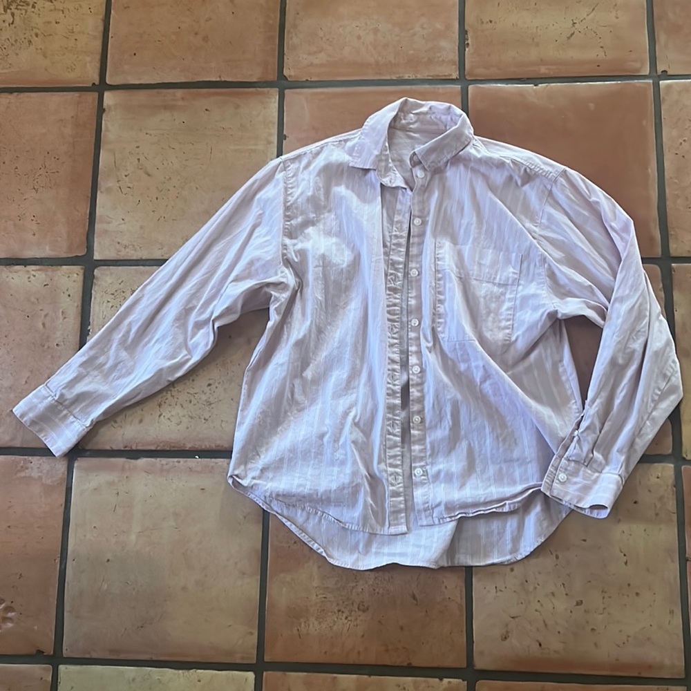 Oxford shirt, pink with white pinstripes.